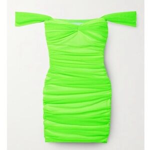 Norma Kamali Neon Green Off-Shoulder Mini Dress